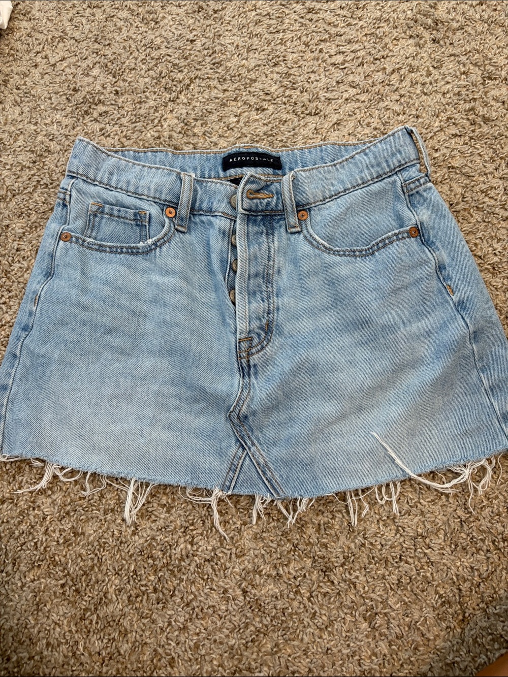 Aeropostale Faded Light Blue Denim Mini Skirt with Frayed Hem size 4